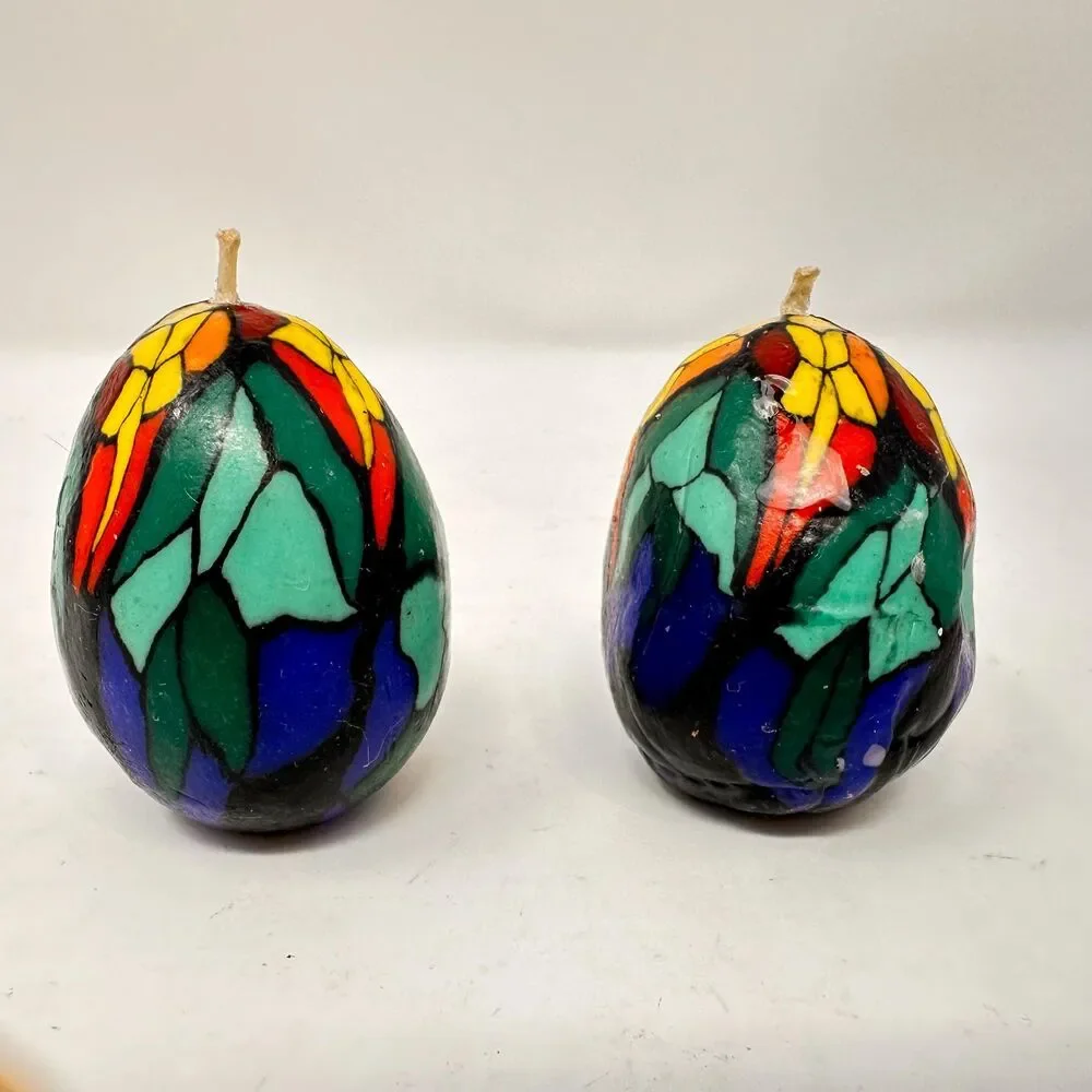 Vintage Multicolor Floral Egg Candles Set of 7 Candle & Egg collectors 2.5”